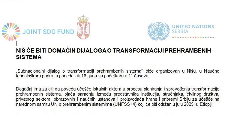 NIŠ DOMAĆIN DIJALOGA O TRANSFORMACIJI PREHRAMBENIH SISTEMA
