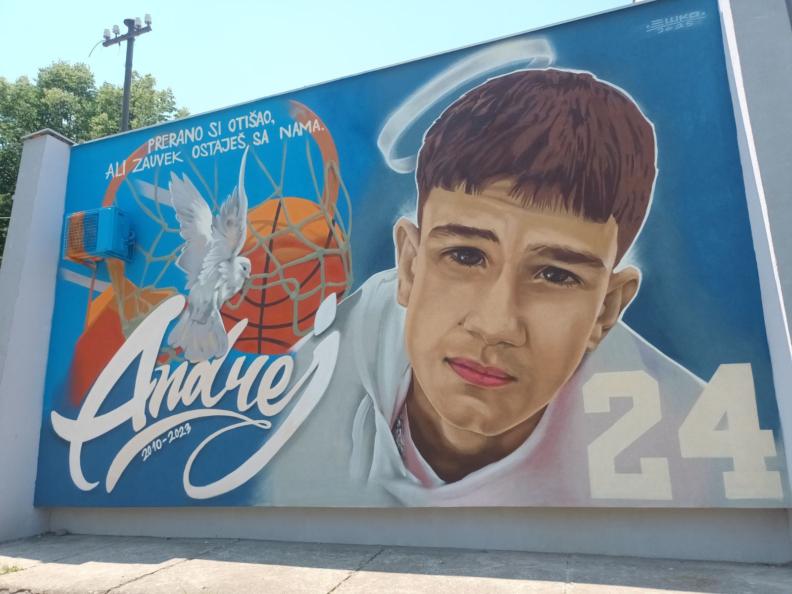 Mural posvećen Andreju Simiću oslikan na zidu škole u Niškoj Banji